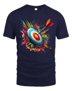 Bullseye Target Dart Color Splash Graphic T-Shirt Design - navy t-shirt on white background