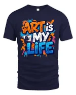 Art Is My Life Creative Artist Graphic Paint Splash T-Shirt - navy t-shirt on white background