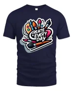 Create Every Day Artist Paint Brush Creative Graphic T-Shirt - navy t-shirt on white background