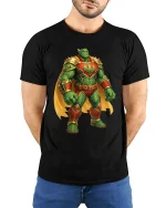 Cactus Warrior Superhero Graphic Funny Desert Hero T-Shirt - model wearing black tee with hands behind back