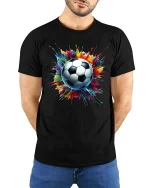 Color Splash Soccer Ball Graphic Football Fan Sport T-Shirt - model wearing black tee with hands behind back