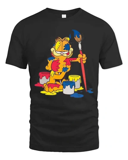 Lazy Artist Cat Paint Chaos Funny Graphic Tshirt Cool Style - black t-shirt on white background