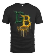 Green Gold Drip Letters Football Fan Style Graphic Tshirt - black t-shirt on white background