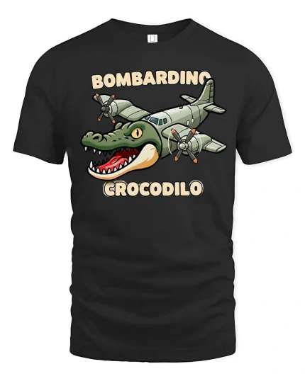 Bombardino Crocodilo Funny Plane Crocodile Graphic Tshirt - black t-shirt on white background