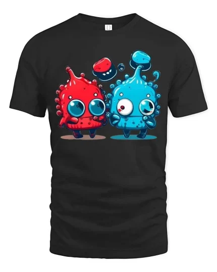 Cute Alien Duo Cartoon Funny Colorful Characters Graphic Tshirt - black t-shirt on white background