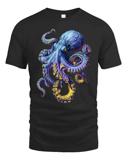 Vibrant Octopus Ocean Creature Artistic Graphic T Shirt - black t-shirt on white background