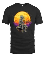 Cosmic Caffeine Alien Coffee Space Vibes Graphic Tshirt - black t-shirt on white background