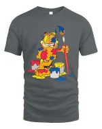 Lazy Artist Cat Paint Chaos Funny Graphic Tshirt Cool Style - gray t-shirt on white background