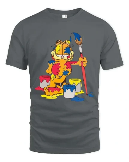 Lazy Artist Cat Paint Chaos Funny Graphic Tshirt Cool Style - gray t-shirt on white background