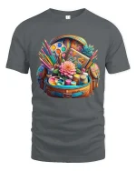 Colorful Art Supplies Bag Creative Artist Tools Graphic Tshirt - gray t-shirt on white background