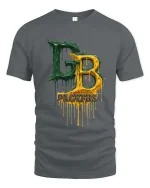 Green Gold Drip Letters Football Fan Style Graphic Tshirt - gray t-shirt on white background
