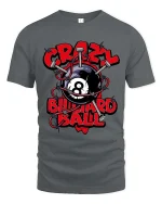 Crazy Billiard Ball Skull Style Funny Pool Graphic Tshirt - gray t-shirt on white background