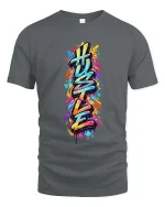 Hustle Graffiti Style Color Splash Urban Street Art Tshirt - gray t-shirt on white background