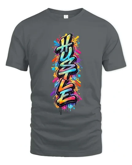 Hustle Graffiti Style Color Splash Urban Street Art Tshirt - gray t-shirt on white background