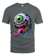 Psychedelic One Eye Monster Drip Neon Horror Graphic Tshirt - gray t-shirt on white background