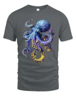 Vibrant Octopus Ocean Creature Artistic Graphic T Shirt - gray t-shirt on white background