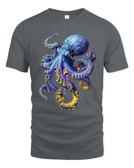 Vibrant Octopus Ocean Creature Artistic Graphic T Shirt - gray t-shirt on white background