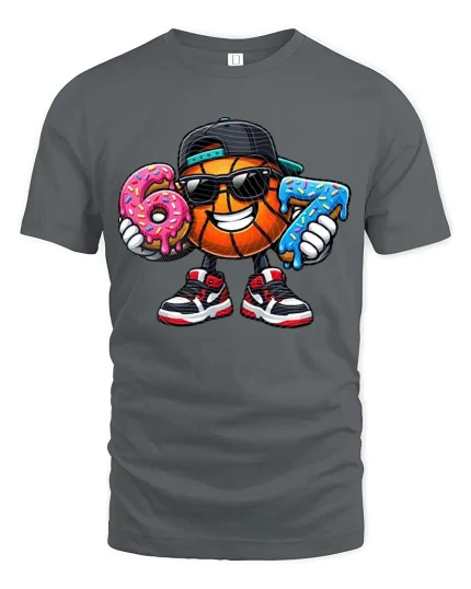 Funny Basketball Donut Lover Street Style Graphic Tshirt - gray t-shirt on white background