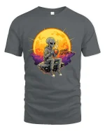 Cosmic Caffeine Alien Coffee Space Vibes Graphic Tshirt - gray t-shirt on white background