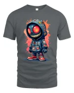 Urban Skull Hoodie Street Art Cartoon Style Graphic Tshirt - gray t-shirt on white background