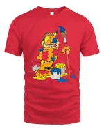 Lazy Artist Cat Paint Chaos Funny Graphic Tshirt Cool Style - red t-shirt on white background