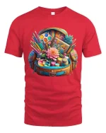 Colorful Art Supplies Bag Creative Artist Tools Graphic Tshirt - red t-shirt on white background