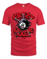 Crazy Billiard Ball Skull Style Funny Pool Graphic Tshirt - red t-shirt on white background