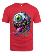 Psychedelic One Eye Monster Drip Neon Horror Graphic Tshirt - red t-shirt on white background