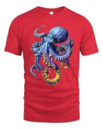 Vibrant Octopus Ocean Creature Artistic Graphic T Shirt - red t-shirt on white background