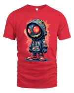 Urban Skull Hoodie Street Art Cartoon Style Graphic Tshirt - red t-shirt on white background