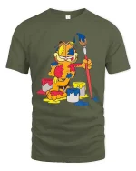 Lazy Artist Cat Paint Chaos Funny Graphic Tshirt Cool Style - military green t-shirt on white background