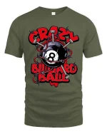 Crazy Billiard Ball Skull Style Funny Pool Graphic Tshirt - military green t-shirt on white background
