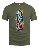 Hustle Graffiti Style Color Splash Urban Street Art Tshirt - military green t-shirt on white background