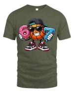 Funny Basketball Donut Lover Street Style Graphic Tshirt - military green t-shirt on white background
