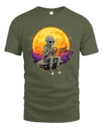 Cosmic Caffeine Alien Coffee Space Vibes Graphic Tshirt - military green t-shirt on white background