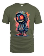 Urban Skull Hoodie Street Art Cartoon Style Graphic Tshirt - military green t-shirt on white background