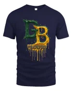 Green Gold Drip Letters Football Fan Style Graphic Tshirt - navy t-shirt on white background