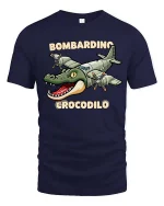 Bombardino Crocodilo Funny Plane Crocodile Graphic Tshirt - navy t-shirt on white background