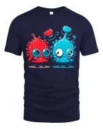 Cute Alien Duo Cartoon Funny Colorful Characters Graphic Tshirt - navy t-shirt on white background