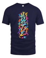 Hustle Graffiti Style Color Splash Urban Street Art Tshirt - navy t-shirt on white background