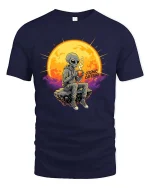 Cosmic Caffeine Alien Coffee Space Vibes Graphic Tshirt - navy t-shirt on white background