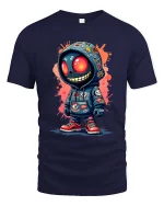 Urban Skull Hoodie Street Art Cartoon Style Graphic Tshirt - navy t-shirt on white background