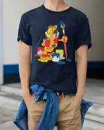 Lazy Artist Cat Paint Chaos Funny Graphic Tshirt Cool Style - model wearing navy tee with hands in pockets