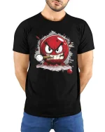 Angry Billiard Ball Smash Funny Pool Player Graphic Tshirt - model wearing black tee with hands behind back