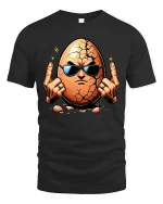 Cracked Egg Rock Hand Graphic T-Shirt Funny Attitude Tee - black t-shirt on white background