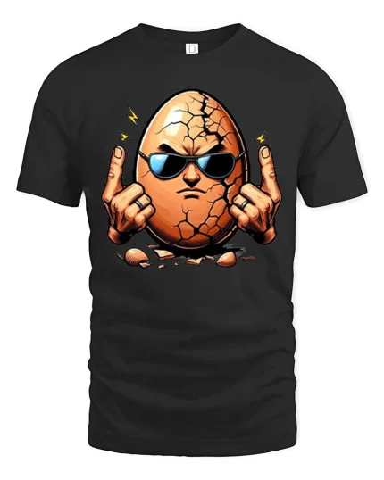 Cracked Egg Rock Hand Graphic T-Shirt Funny Attitude Tee - black t-shirt on white background
