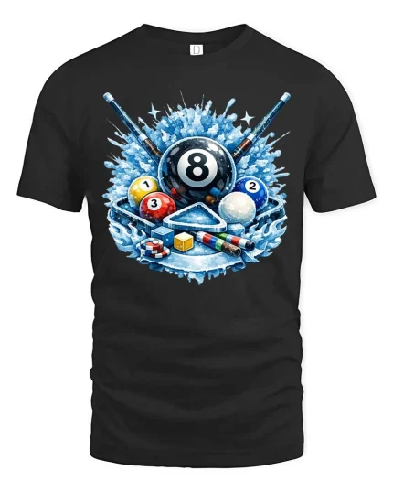 Cool Billiards 8 Ball Splash Graphic T-Shirt Pool Player Tee - black t-shirt on white background