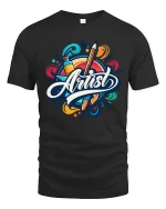 Colorful Artist Tools Graphic T-Shirt Creative Art Tee - black t-shirt on white background