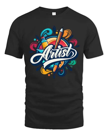 Colorful Artist Tools Graphic T-Shirt Creative Art Tee - black t-shirt on white background