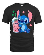Cute Alien Smoothie Graphic T-Shirt Kawaii Drink Tee - black t-shirt on white background